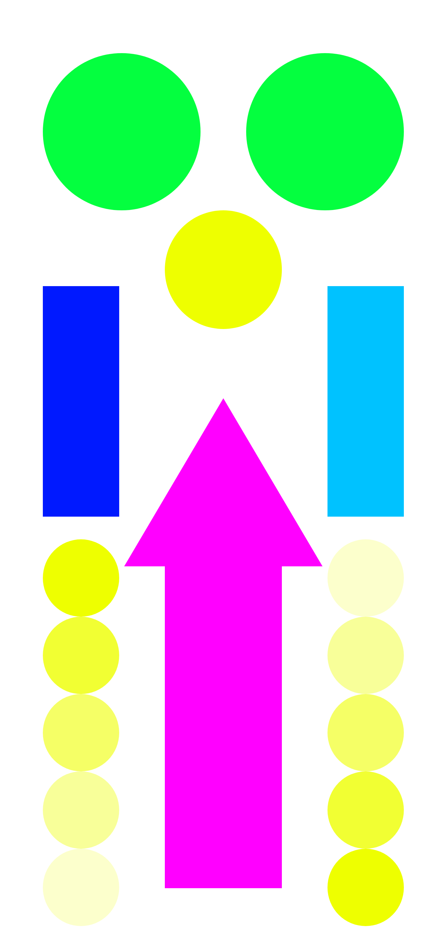 fifth grid with multiple colors with a purple arrow